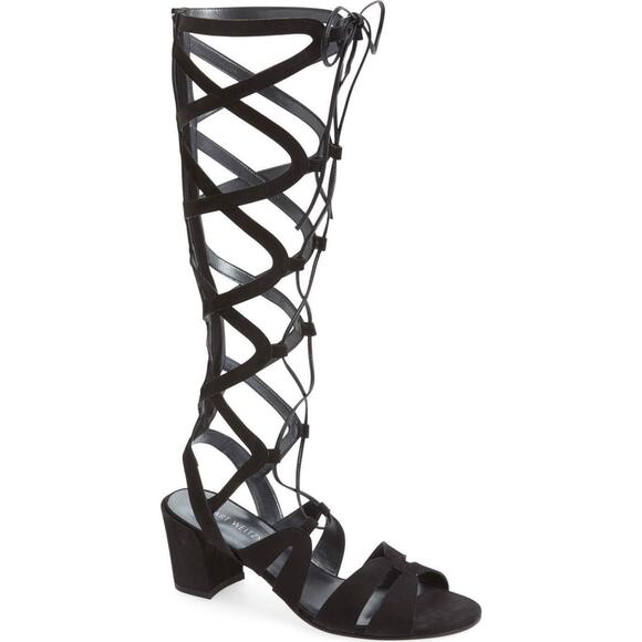 Stuart Weitzman Black Grecian Gladiator Sandals  Strappy Knee High - Picture 11 of 11
